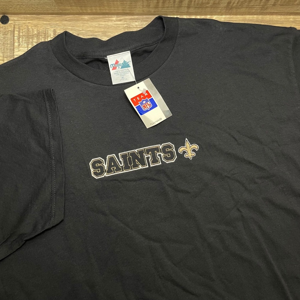 Vintage Majestic New Orleans Saints NFL T-Shirt Black Embroidered Men's XL New